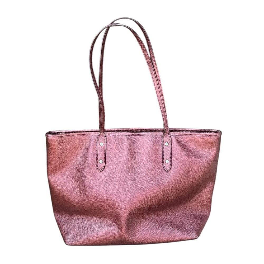 Coach Metallic Burgundy City Tote Women's Bag - Picture 2 of 12
